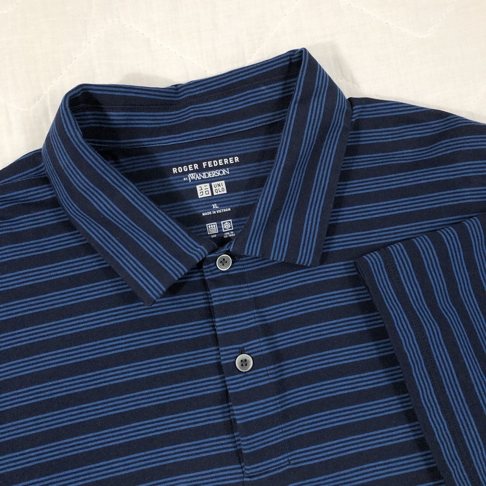 Uniqlo Polo Shirt Men's Size XL Blue Striped Roger Federer JW Anderson